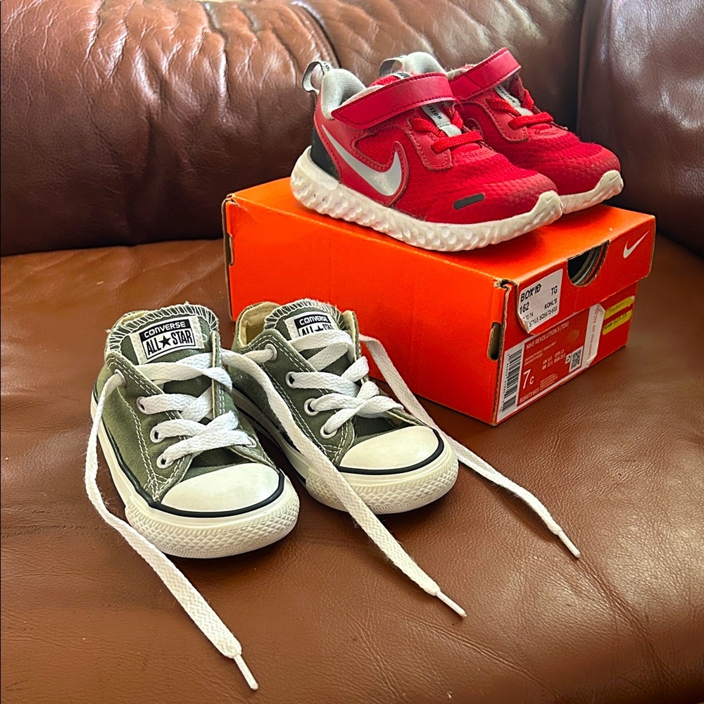 TWO pairs of toddler shoes size 7 • Nike Revolution • Converse All Star